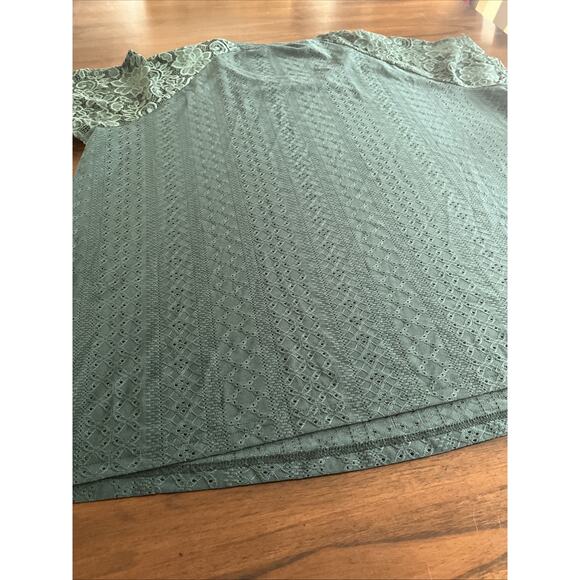 Bloom Chic Womens Sz 26 Teal Tunic Top Floral Lace Layer Whimsy Cottagecore - Picture 8 of 8